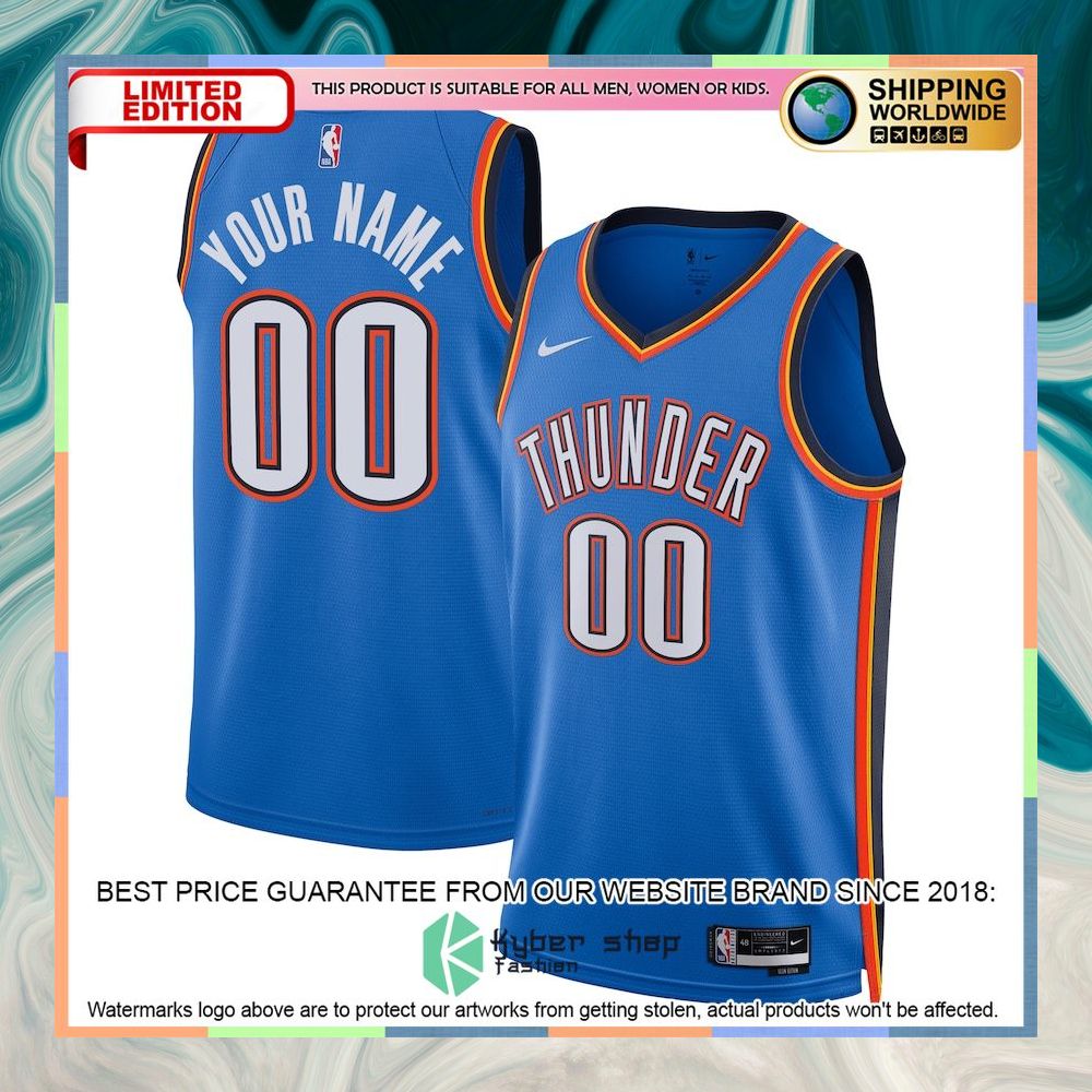 Oklahoma City Thunder Nike Unisex 2022-23 Custom Blue Basketball Jersey 4 Oklahoma City Thunder Nike Unisex 2022-23 Custom Blue Basketball Jersey word3