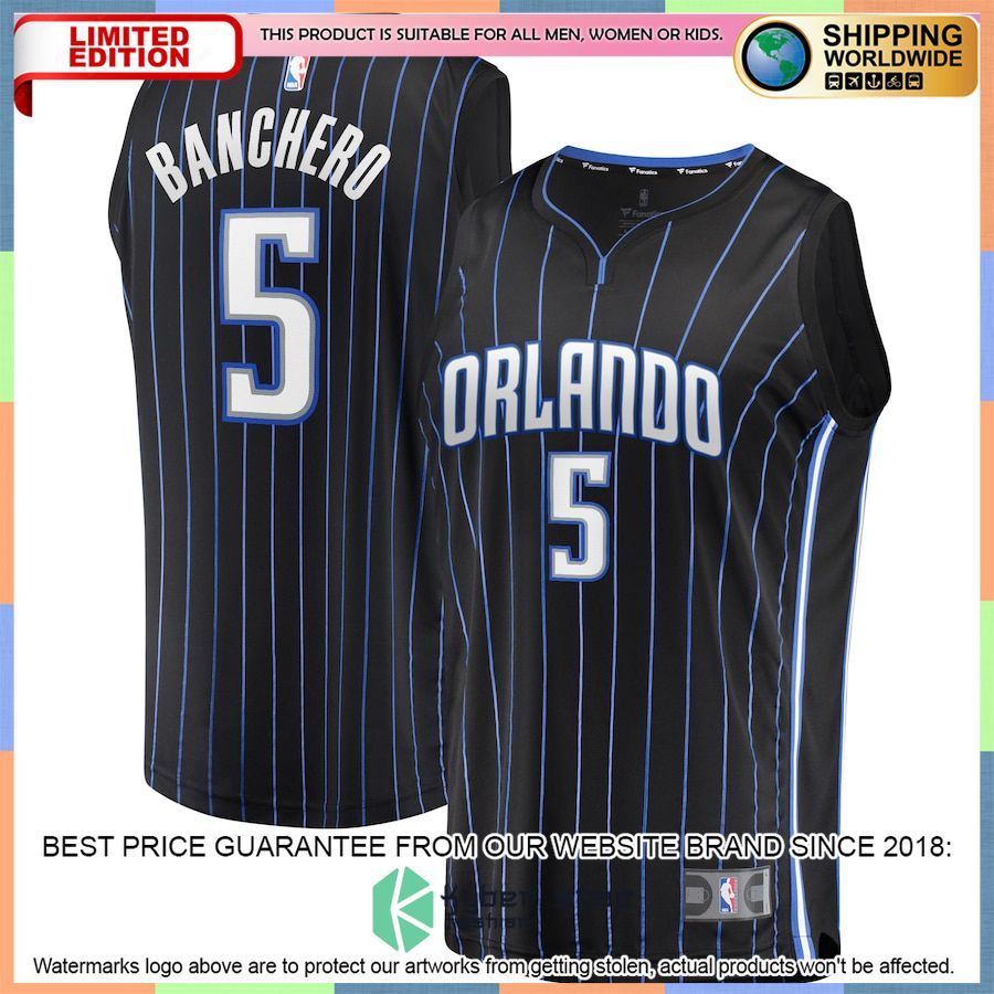 Paolo Banchero Orlando Magic 2022 NBA Draft First Round Pick Player Black Basketball Jersey