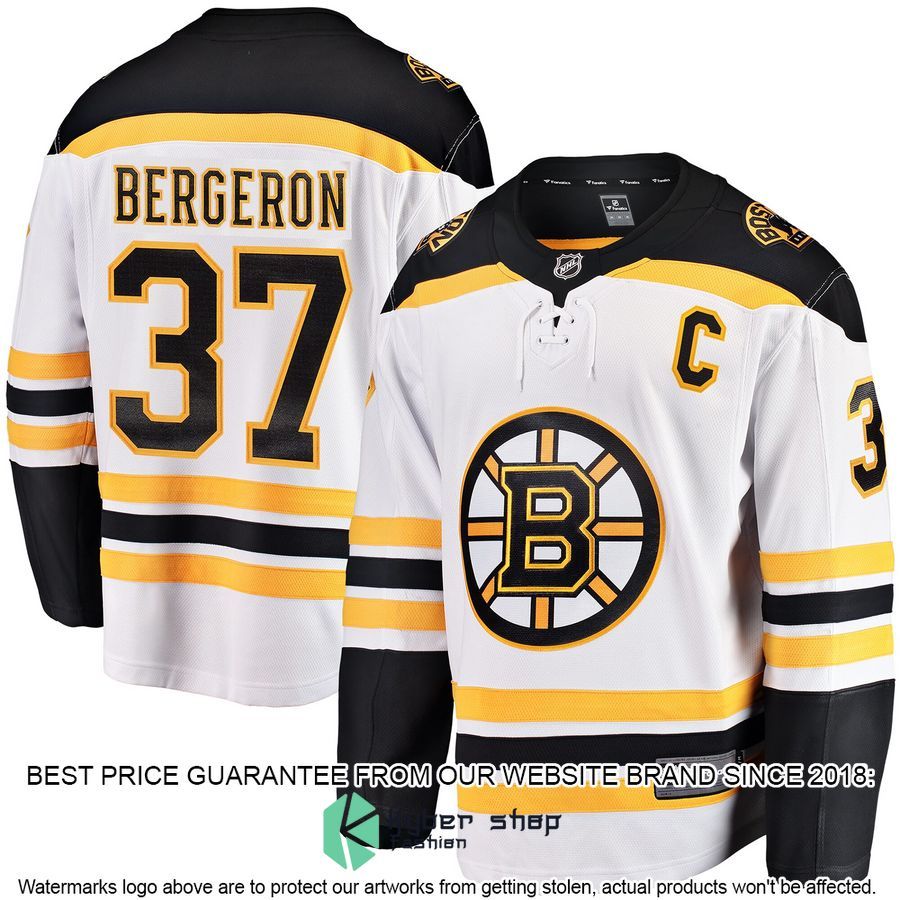 Patrice Bergeron Boston Bruins Away Captain Premier White Hockey Jersey