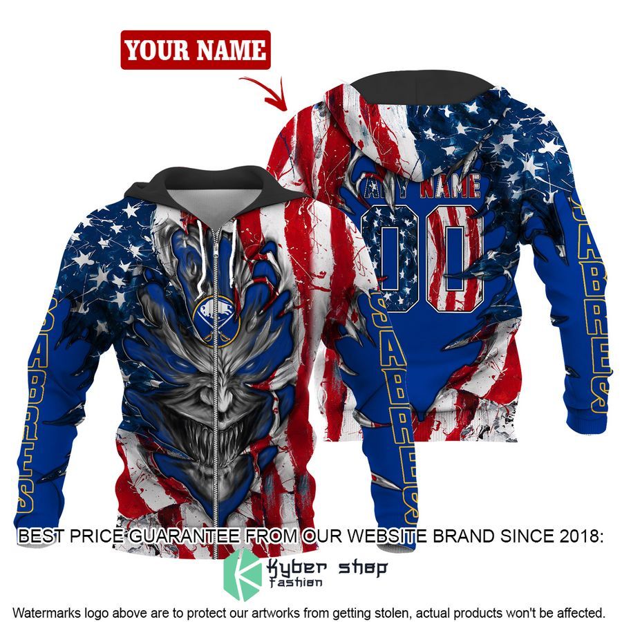 Personalized Buffalo Sabres Demon US Flag 3D Hoodie word2