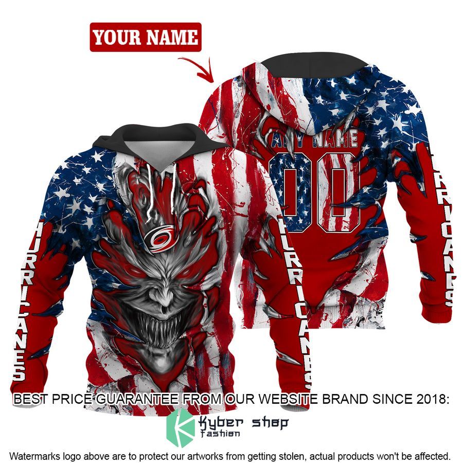 Personalized Carolina Hurricanes Demon US Flag 3D Hoodie