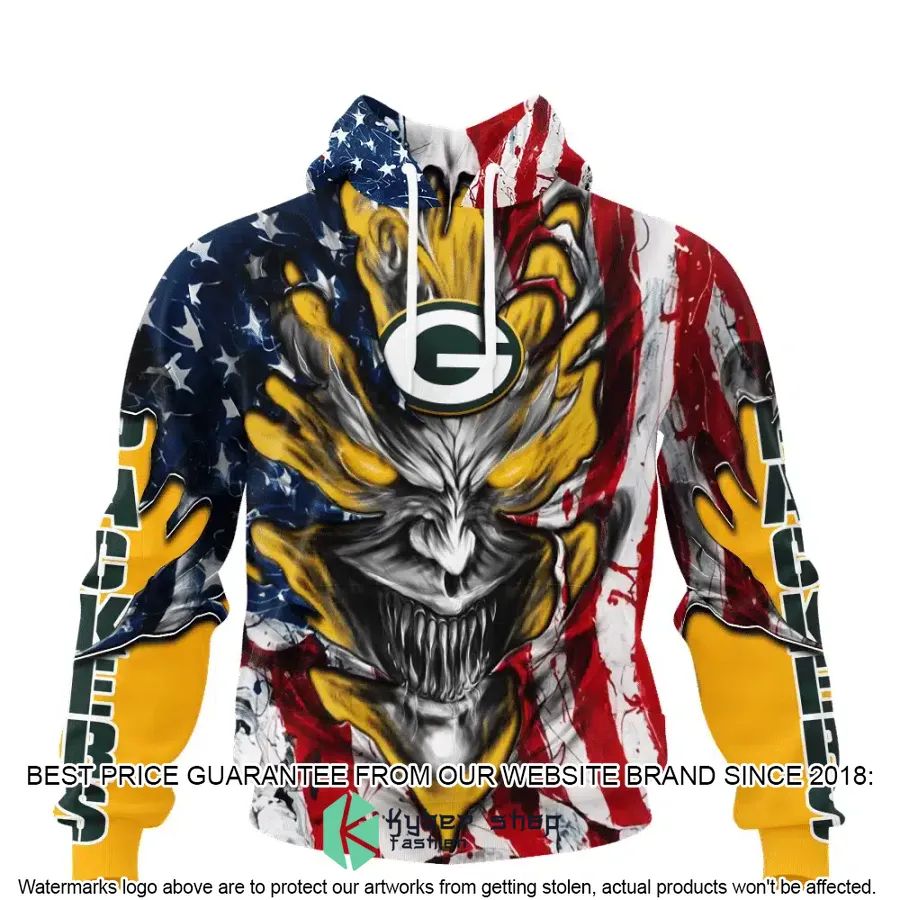 Personalized Green Bay Packers Demon Face American Flag Shirt, Hoodie