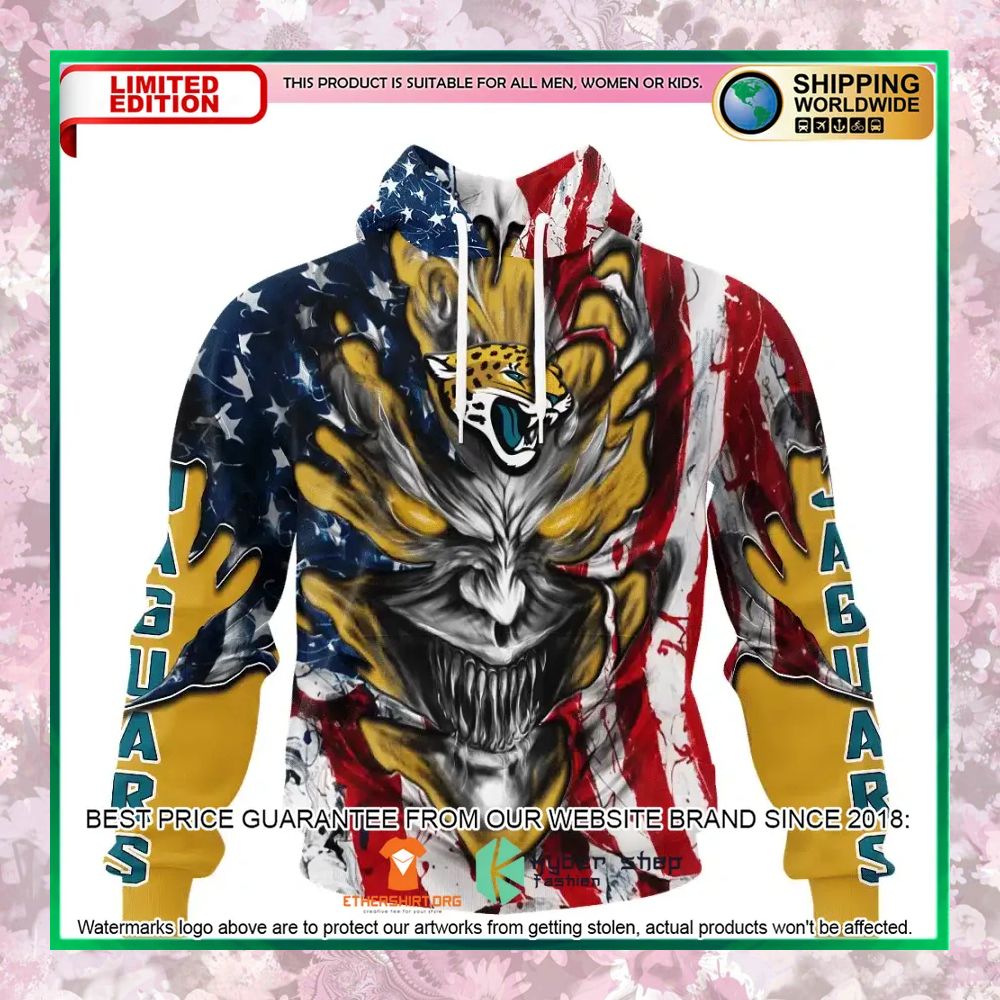 BEST Personalized Jacksonville Jaguars Demon Face American Flag Hoodie, Shirt
