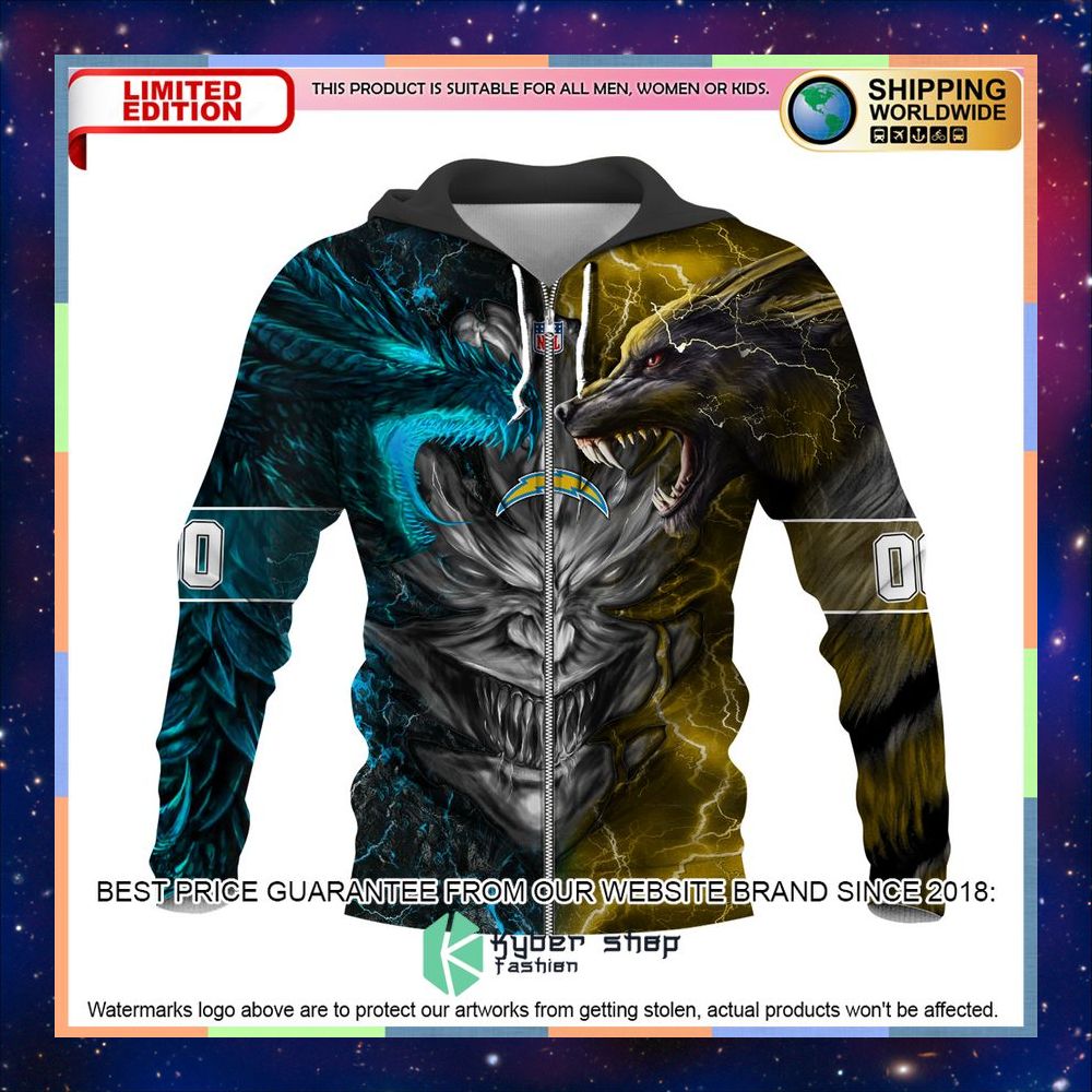 Personalized Los Angeles Chargers Dragon Demon Face Hoodie, Pants 10 Personalized Los Angeles Chargers Dragon Demon Face Hoodie, Pants word2