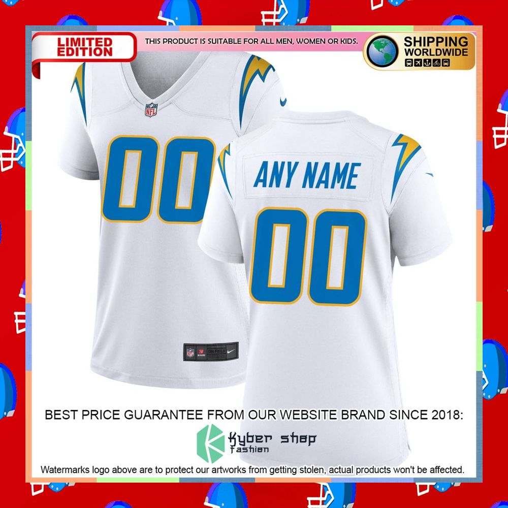 Personalized Los Angeles Chargers Women's White Football Jersey 8 Personalized Los Angeles Chargers Women's White Football Jersey word3