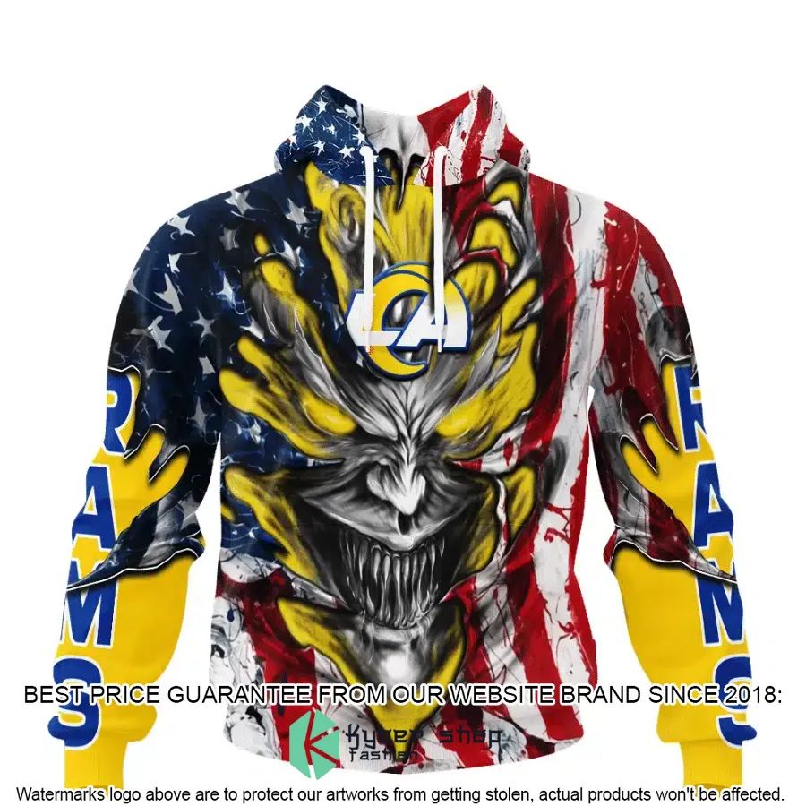 Personalized Los Angeles Rams Demon Face American Flag Shirt, Hoodie