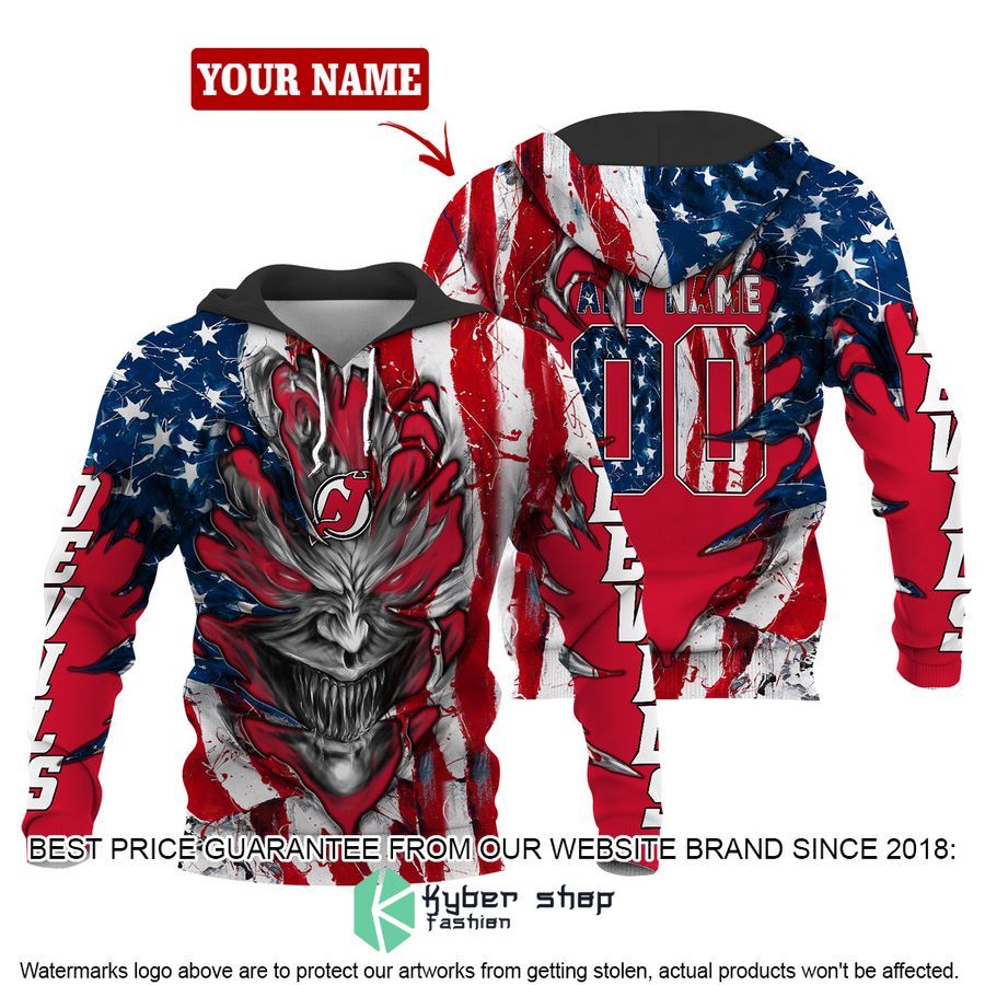 Personalized New Jersey Devils Demon US Flag 3D Hoodie
