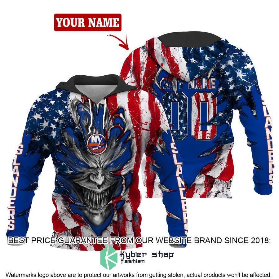 Personalized New York Islanders Demon US Flag 3D Hoodie