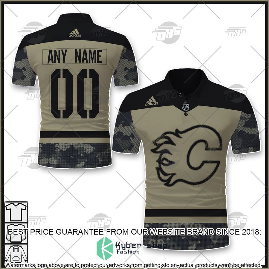 Personalized NHL Calgary Flames Camo Military Polo Shirt
