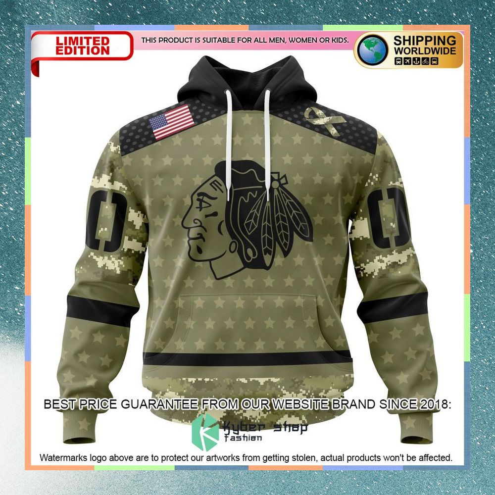 Personalized NHL Chicago Blackhawks Camo Military Appreciation Shirt, Hoodie
