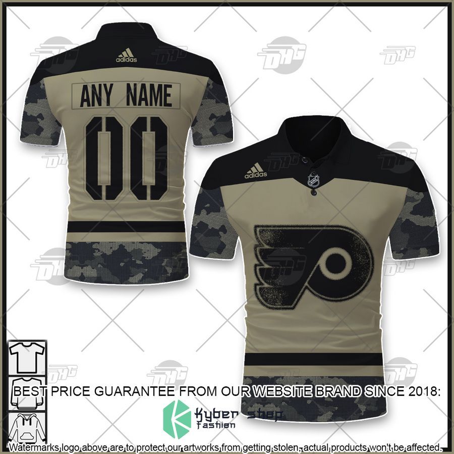 Personalized NHL Philadelphia Flyers Camo Military Polo Shirt
