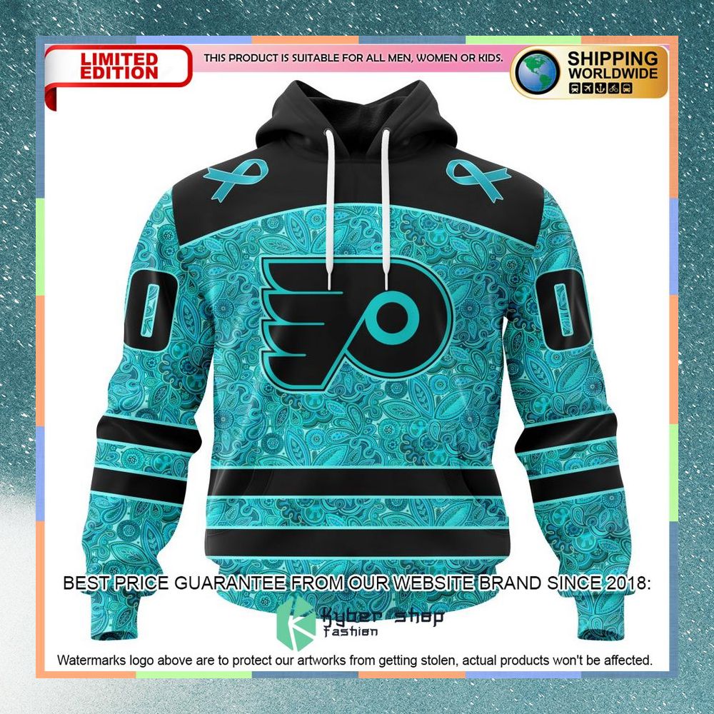 Personalized NHL Philadelphia Flyers Design Fight Ovarian Cancer Shirt, Hoodie