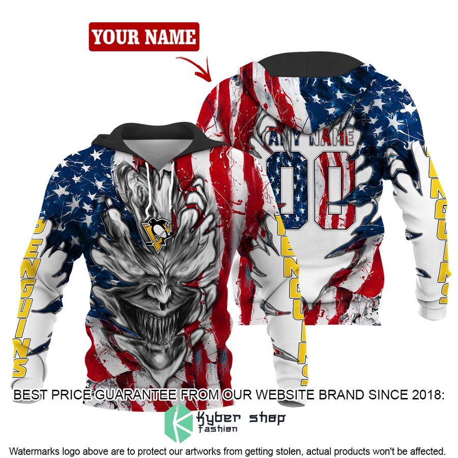 Personalized Pittsburgh Penguins Demon US Flag 3D Hoodie