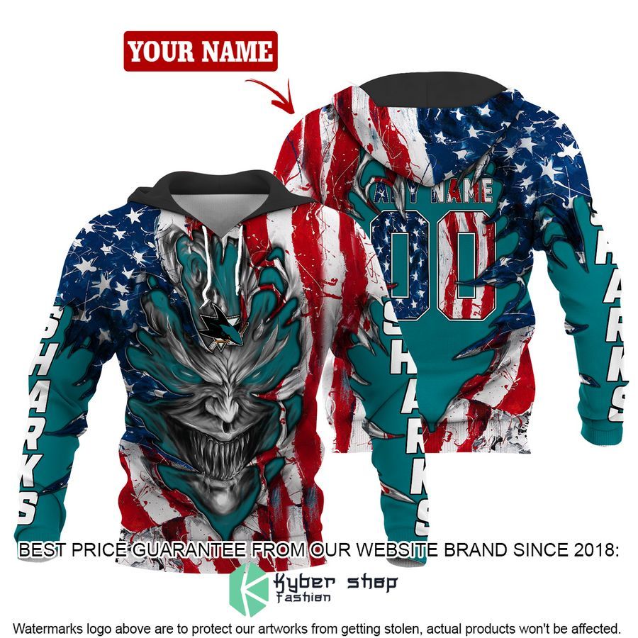 Personalized San Jose Sharks Demon US Flag 3D Hoodie