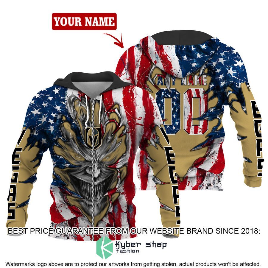 Personalized Vegas Golden Knights Demon US Flag 3D Hoodie
