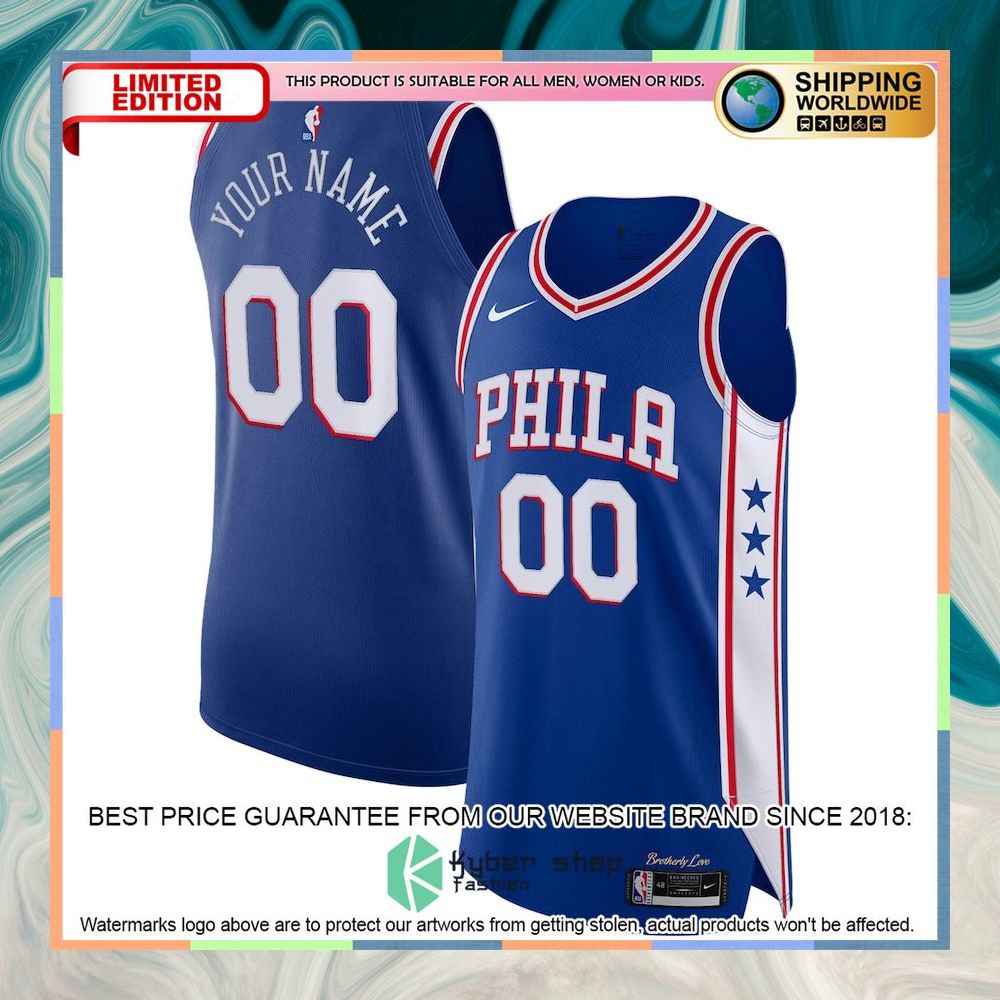 Philadelphia 76ers Nike Custom Royal Basketball Jersey 4 Philadelphia 76ers Nike Custom Royal Basketball Jersey word1