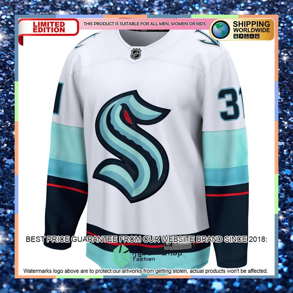 Philipp Grubauer Seattle Kraken Away Premier White Hockey Jersey 7 Philipp Grubauer Seattle Kraken Away Premier White Hockey Jersey word3