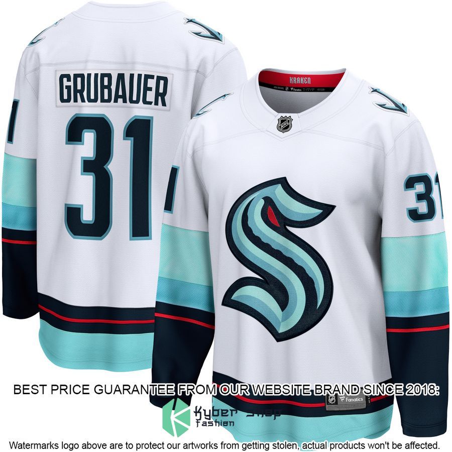 Philipp Grubauer Seattle Kraken Away Premier White Hockey Jersey 4 Philipp Grubauer Seattle Kraken Away Premier White Hockey Jersey word3