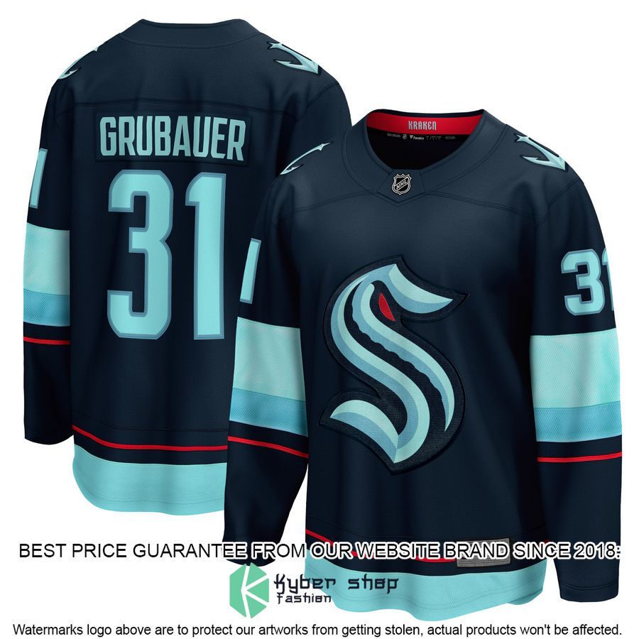 Philipp Grubauer Seattle Kraken Home Premier Deep Sea Blue Hockey Jersey