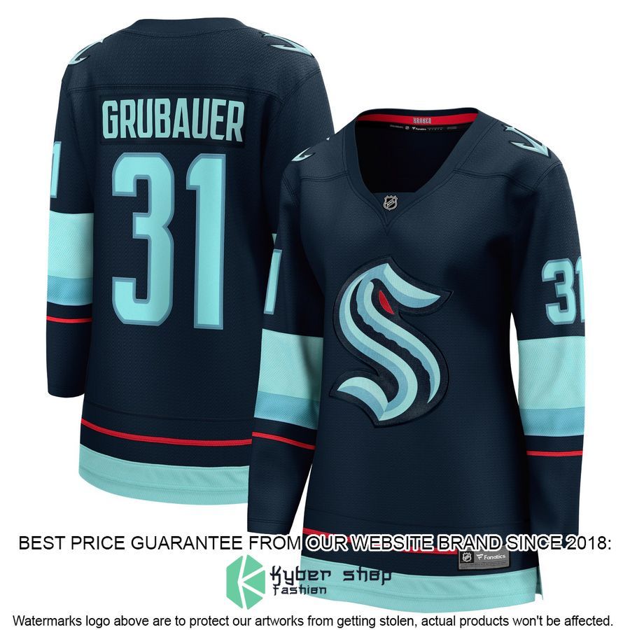 Philipp Grubauer Seattle Kraken Women's Navy Hockey Jersey