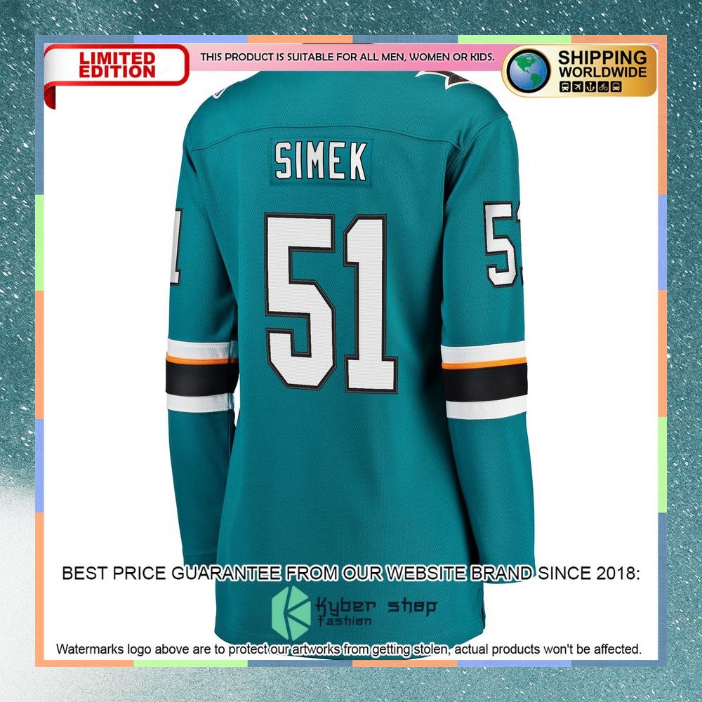 Radim Simek San Jose Sharks Women's Teal Hockey Jersey 7 Radim Simek San Jose Sharks Women's Teal Hockey Jersey word1
