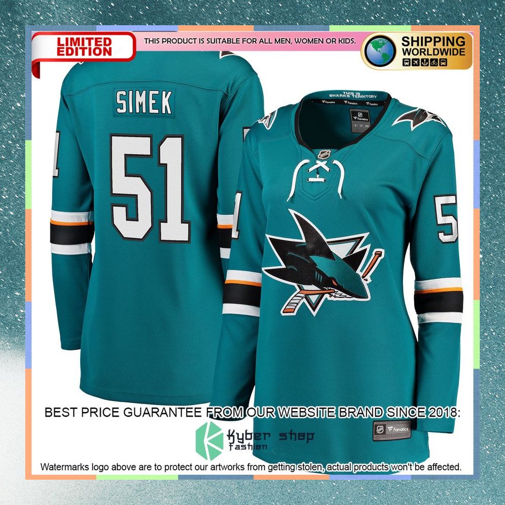 Radim Simek San Jose Sharks Women's Teal Hockey Jersey 8 Radim Simek San Jose Sharks Women's Teal Hockey Jersey word1