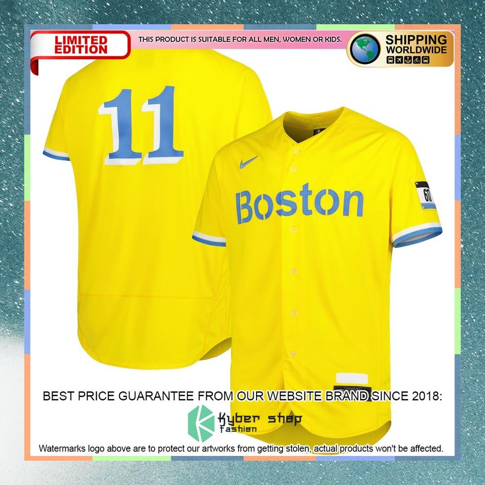 Rafael Devers Boston Red Sox City Connect Player Gold Baseball Jersey 4 Rafael Devers Boston Red Sox City Connect Player Gold Baseball Jersey word1