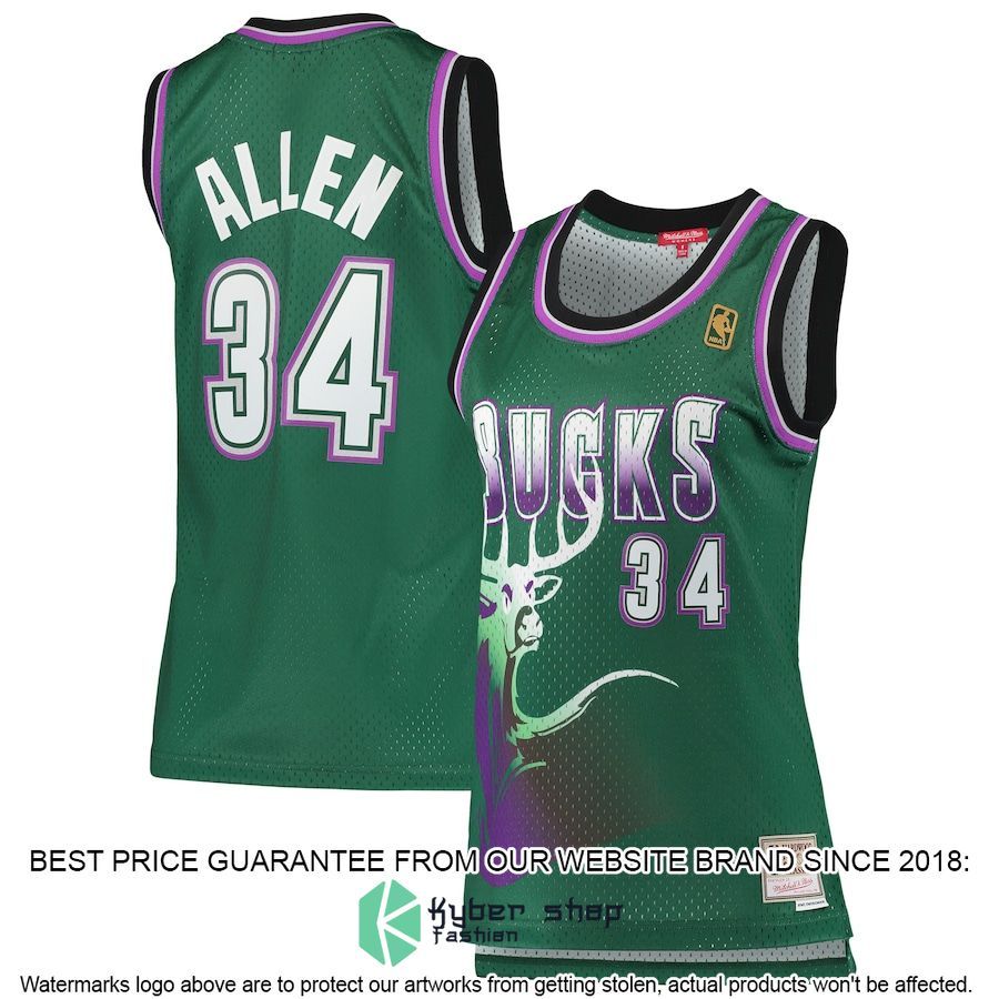Ray Allen Milwaukee Bucks Mitchell & Ness Women's 1996-97 Hardwood Classics Green Basketball Jersey