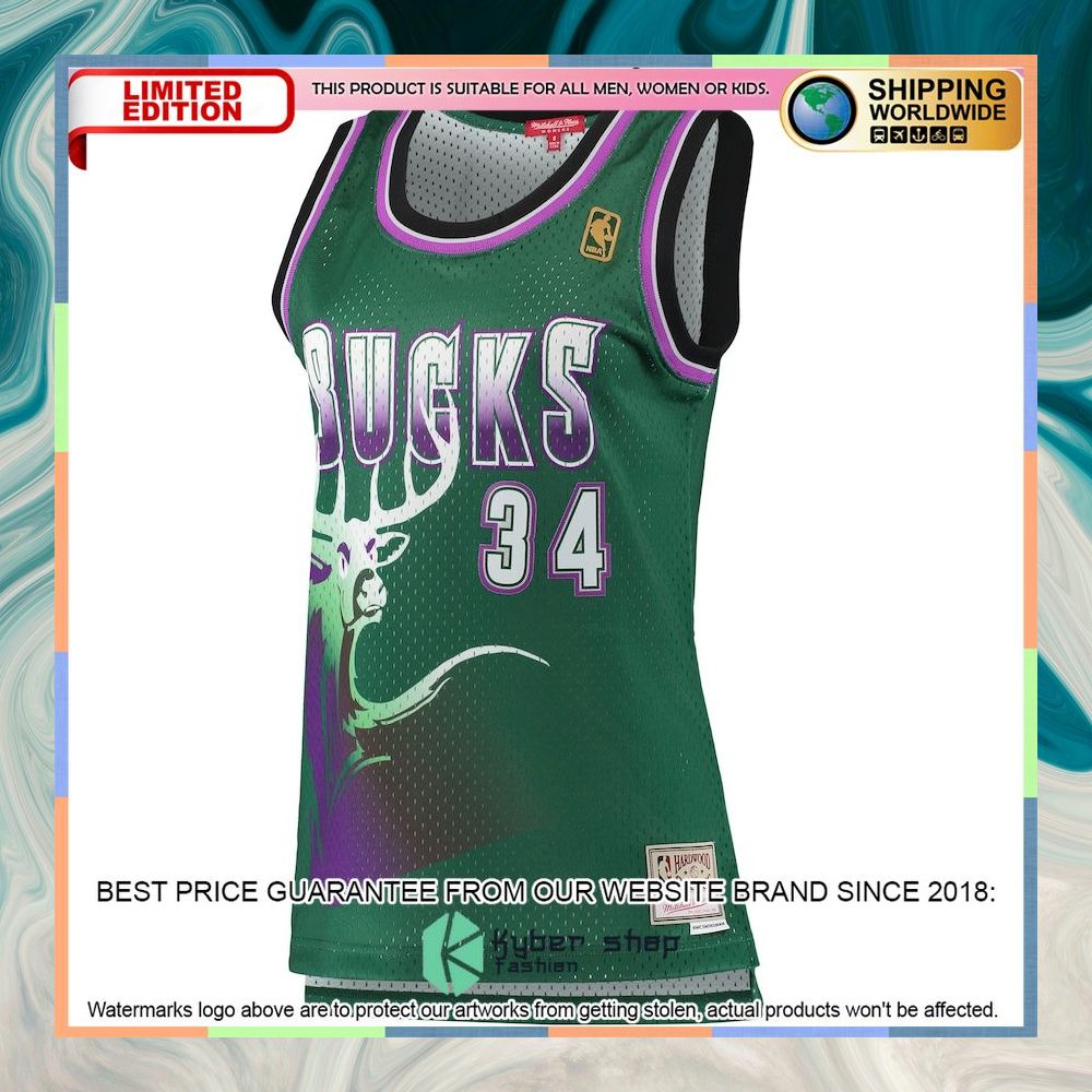 Ray Allen Milwaukee Bucks Mitchell & Ness Women's 1996-97 Hardwood Classics Green Basketball Jersey 5 Ray Allen Milwaukee Bucks Mitchell & Ness Women's 1996-97 Hardwood Classics Green Basketball Jersey word1
