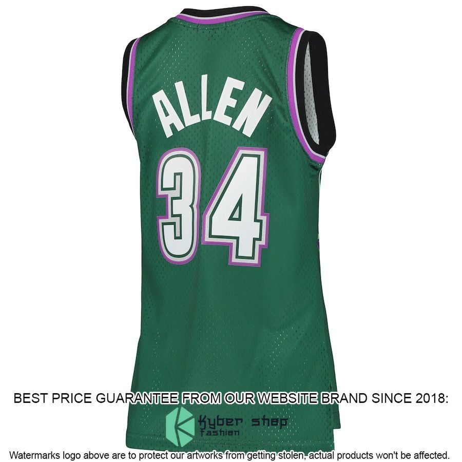 Ray Allen Milwaukee Bucks Mitchell & Ness Women's 1996-97 Hardwood Classics Green Basketball Jersey 3 Ray Allen Milwaukee Bucks Mitchell & Ness Women's 1996-97 Hardwood Classics Green Basketball Jersey word1