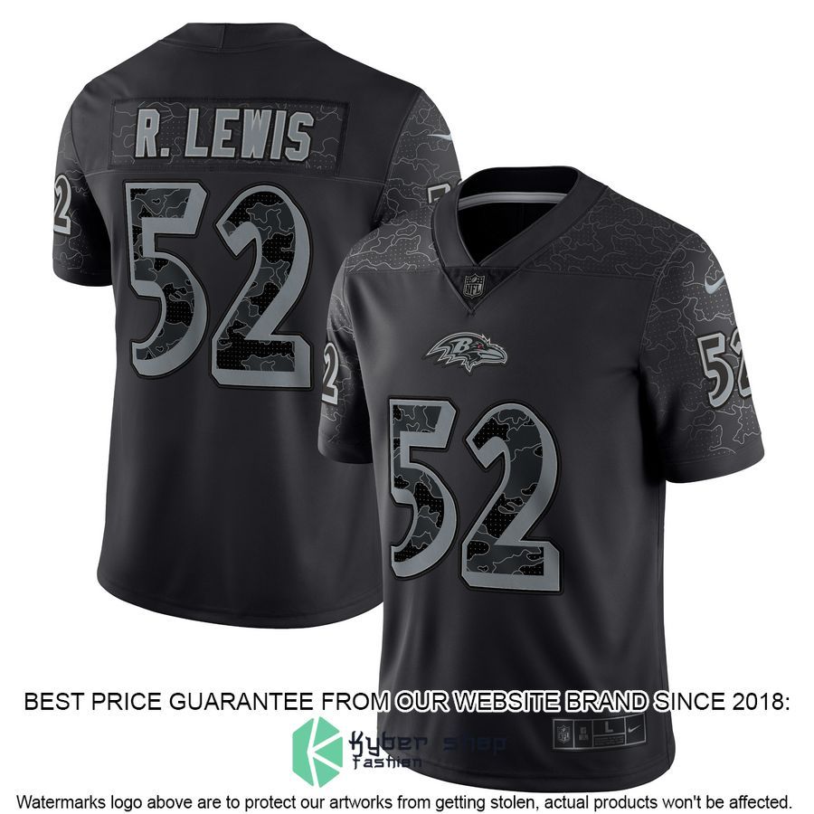 Ray Lewis Baltimore Ravens Retired RFLCTV Black Football Jersey