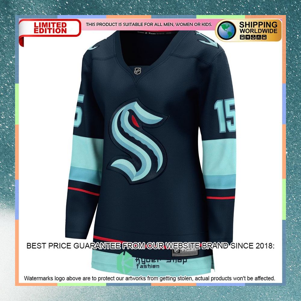 Riley Sheahan Seattle Kraken Women's Deep Sea Blue Hockey Jersey 6 Riley Sheahan Seattle Kraken Women's Deep Sea Blue Hockey Jersey word2