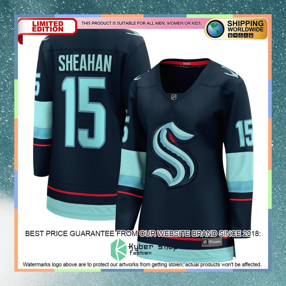 Riley Sheahan Seattle Kraken Women's Deep Sea Blue Hockey Jersey 8 Riley Sheahan Seattle Kraken Women's Deep Sea Blue Hockey Jersey word2