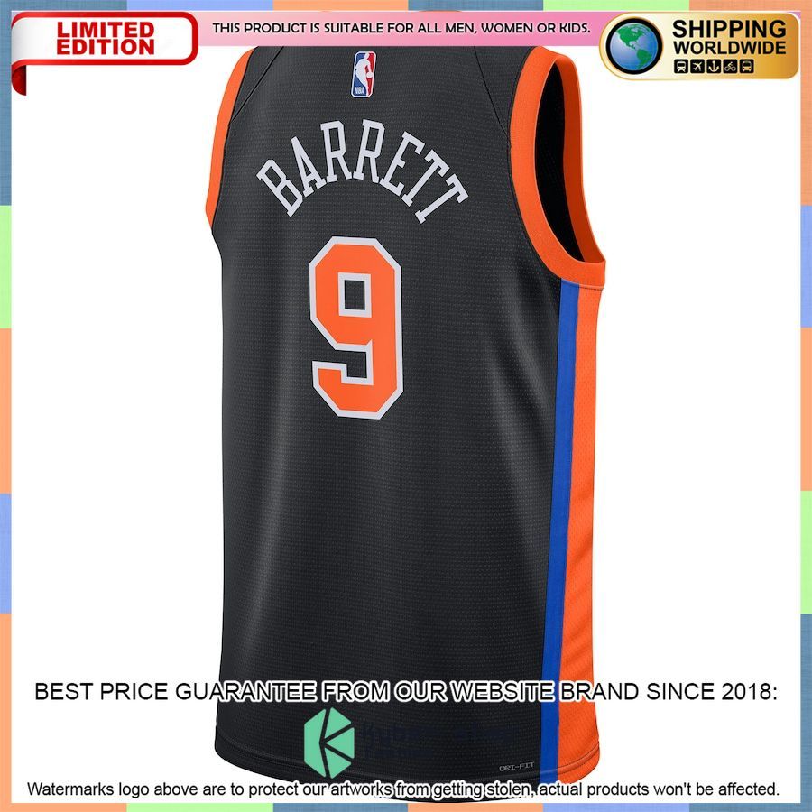 RJ Barrett New York Knicks Nike 2022-23 Black Basketball Jersey 3 RJ Barrett New York Knicks Nike 2022-23 Black Basketball Jersey word2