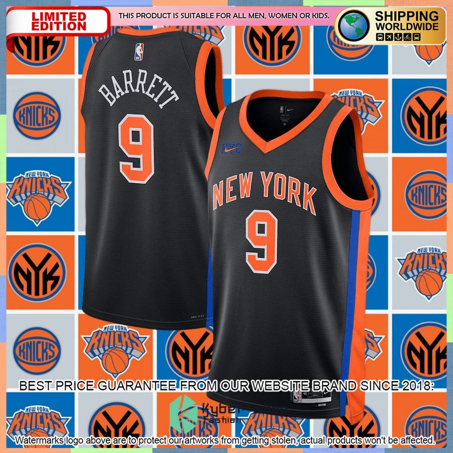 RJ Barrett New York Knicks Nike 2022-23 Black Basketball Jersey 4 RJ Barrett New York Knicks Nike 2022-23 Black Basketball Jersey word2