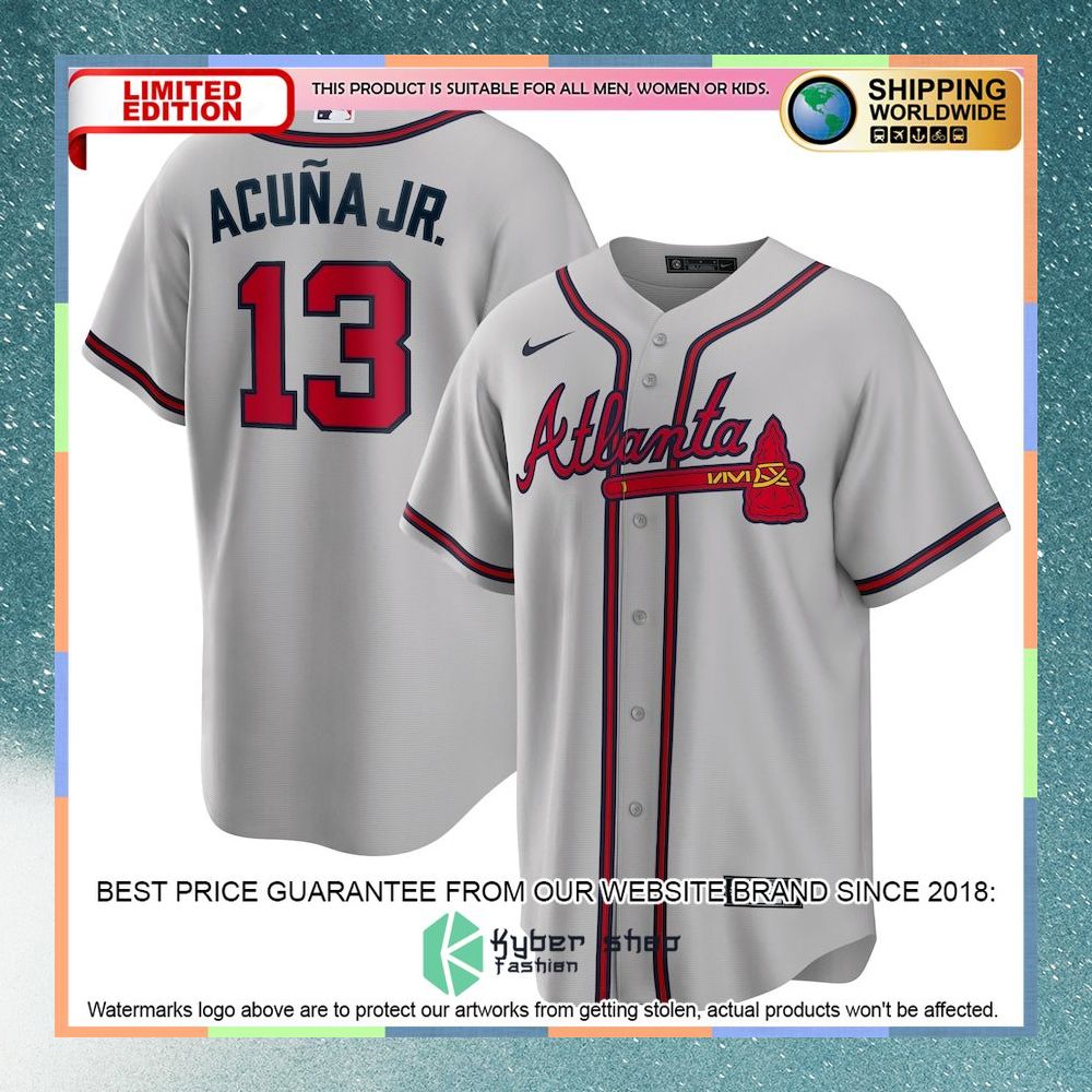 Ronald Acuna Jr Atlanta Braves Road Player Name Gray Baseball Jersey 4 Ronald Acuna Jr Atlanta Braves Road Player Name Gray Baseball Jersey word3