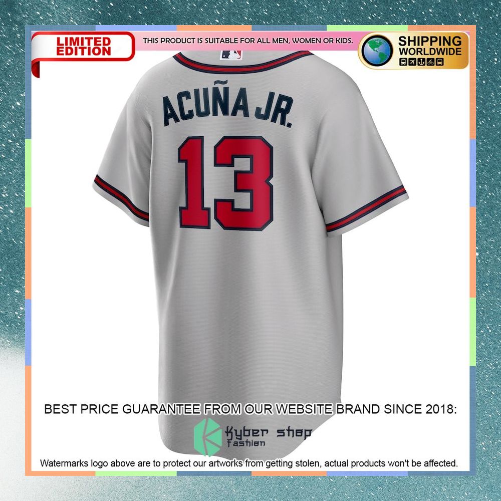 Ronald Acuna Jr Atlanta Braves Road Player Name Gray Baseball Jersey 6 Ronald Acuna Jr Atlanta Braves Road Player Name Gray Baseball Jersey word3