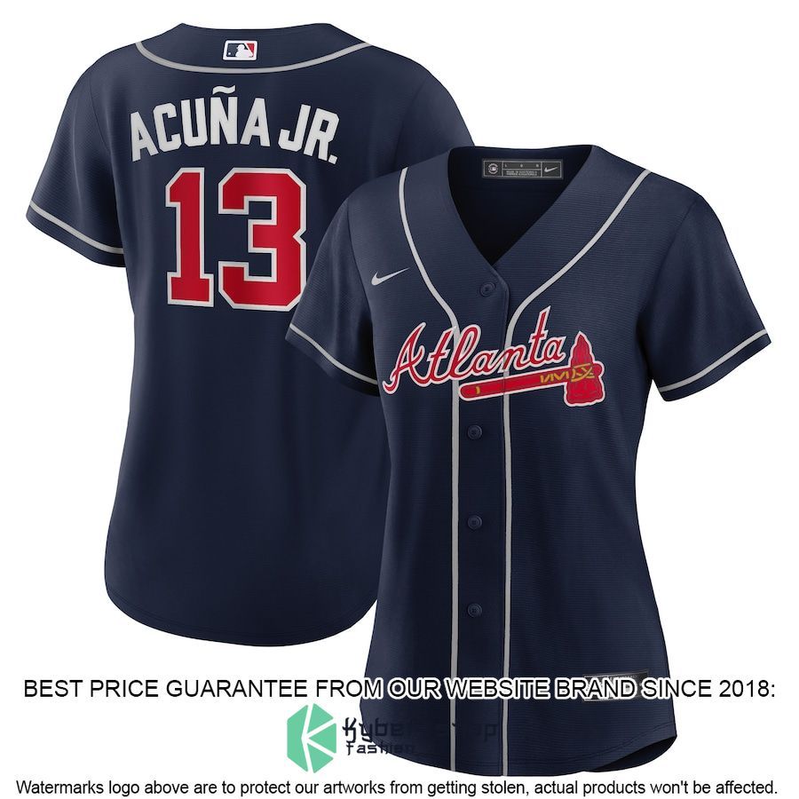 Ronald Acuna Jr Atlanta Braves Women Alternate Player Navy Baseball Jersey