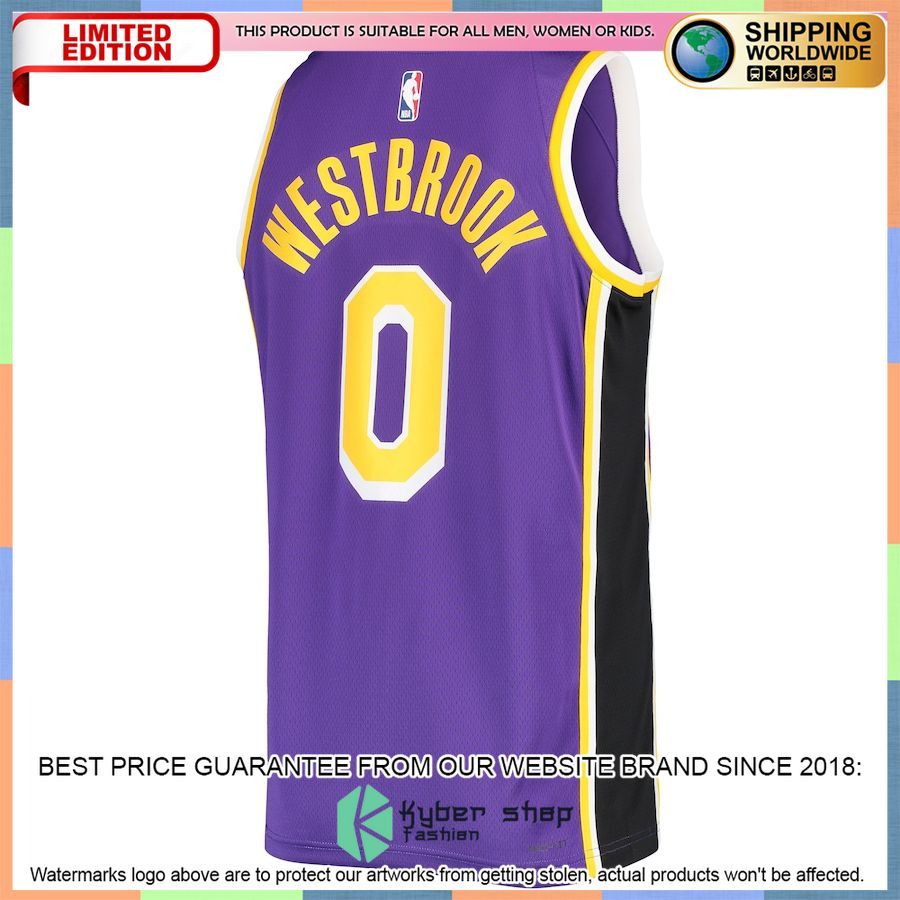 Russell Westbrook Los Angeles Lakers Jordan Brand 2021-22 Purple Basketball Jersey 3 Russell Westbrook Los Angeles Lakers Jordan Brand 2021-22 Purple Basketball Jersey word3