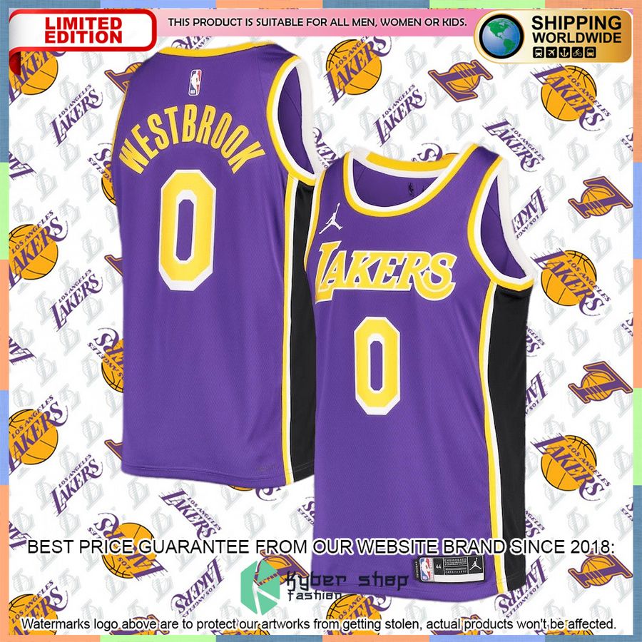 Russell Westbrook Los Angeles Lakers Jordan Brand 2021-22 Purple Basketball Jersey 4 Russell Westbrook Los Angeles Lakers Jordan Brand 2021-22 Purple Basketball Jersey word3