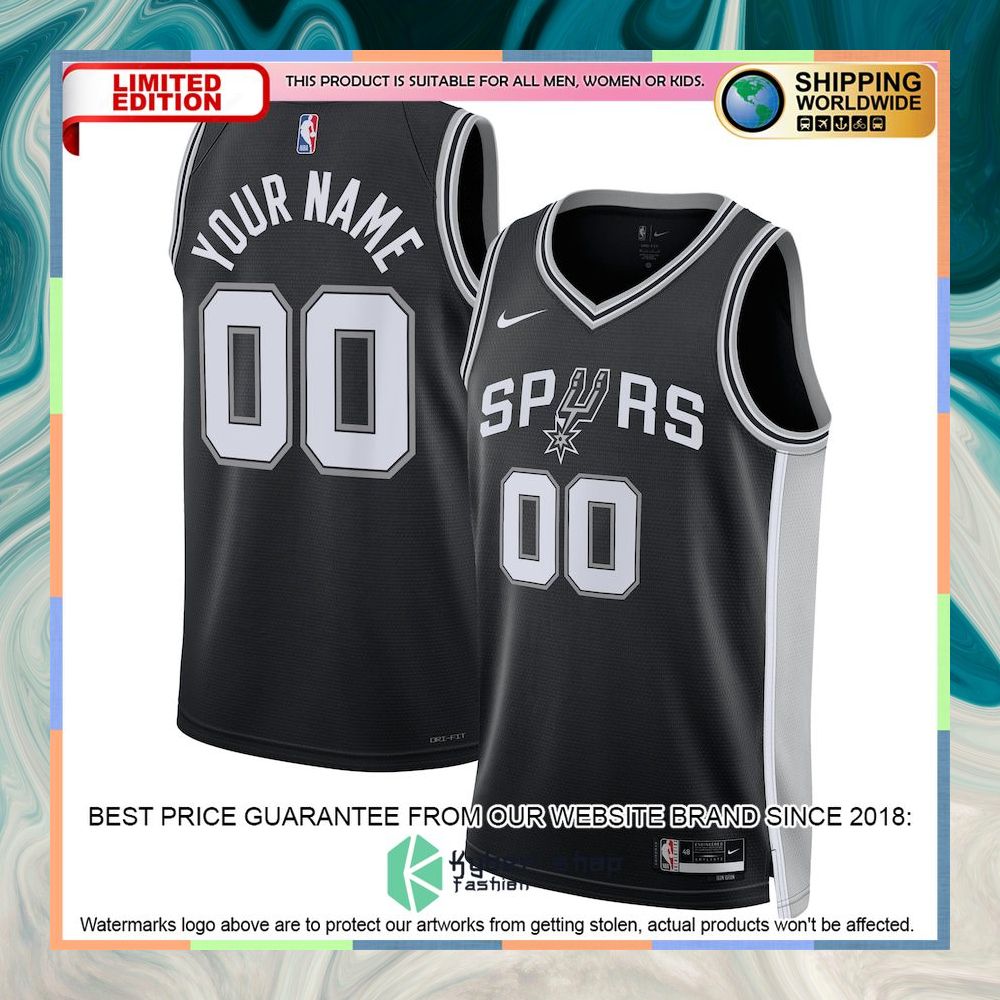 San Antonio Spurs Nike Unisex 2022-23 Custom Black Basketball Jersey 4 San Antonio Spurs Nike Unisex 2022-23 Custom Black Basketball Jersey word1