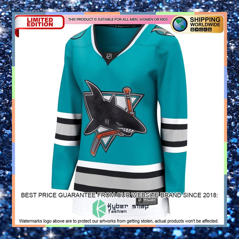 San Jose Sharks Women's 30th Anniversary Premier Team Teal Hockey Jersey 6 San Jose Sharks Women's 30th Anniversary Premier Team Teal Hockey Jersey word1