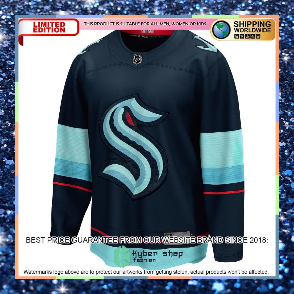 Seattle Kraken Home Navy Hockey Jersey 6 Seattle Kraken Home Navy Hockey Jersey word1