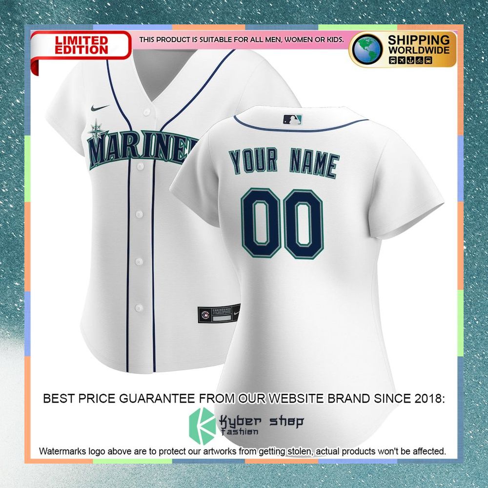 Seattle Mariners Women Home CUSTOM White Baseball Jersey 4 Seattle Mariners Women Home CUSTOM White Baseball Jersey word2