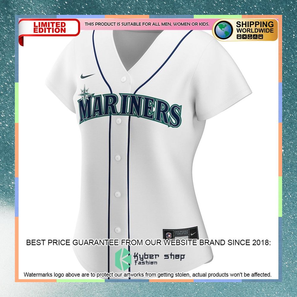 Seattle Mariners Women Home CUSTOM White Baseball Jersey 5 Seattle Mariners Women Home CUSTOM White Baseball Jersey word2