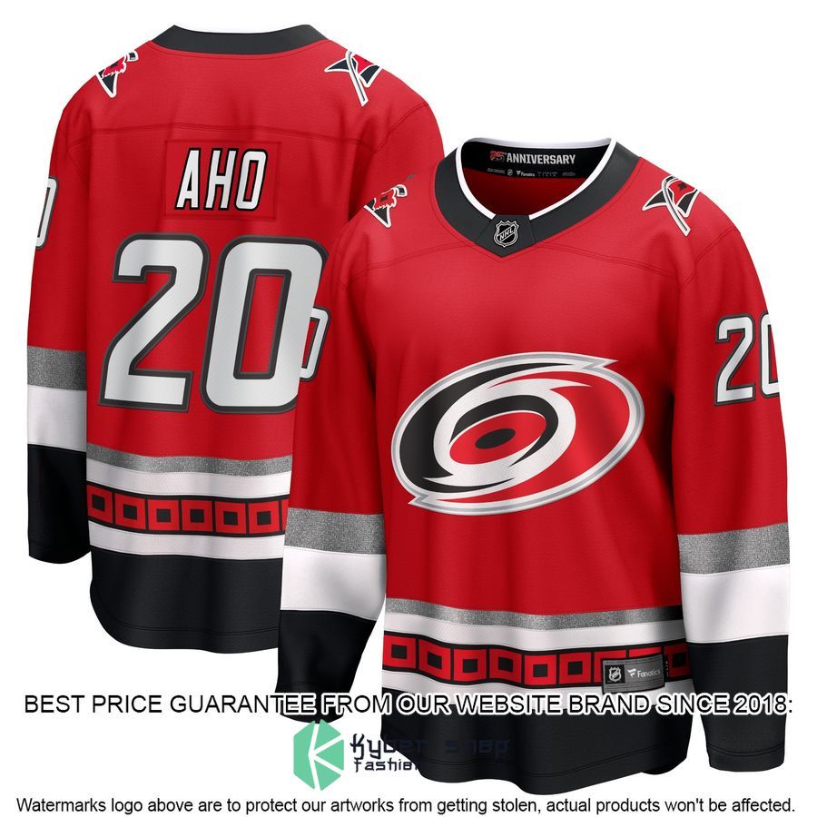 Sebastian Aho Carolina Hurricanes 25th Anniversary Premier Red Hockey Jersey 4 Sebastian Aho Carolina Hurricanes 25th Anniversary Premier Red Hockey Jersey word3