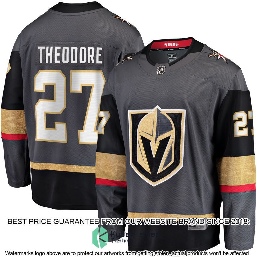 Shea Theodore Vegas Golden Knights Home Premier Gray Hockey Jersey word3