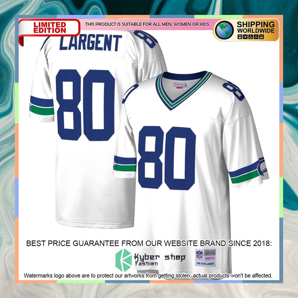 Steve Largent Seattle Seahawks Mitchell & Ness Legacy White Football Jersey 9 Steve Largent Seattle Seahawks Mitchell & Ness Legacy White Football Jersey word1