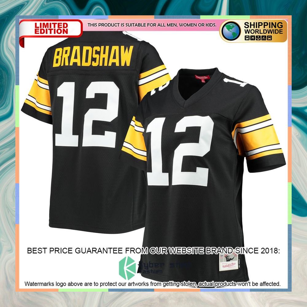 Terry Bradshaw Pittsburgh Steelers Mitchell & Ness Women's Legacy Black Football Jersey 5 Terry Bradshaw Pittsburgh Steelers Mitchell & Ness Women's Legacy Black Football Jersey word1