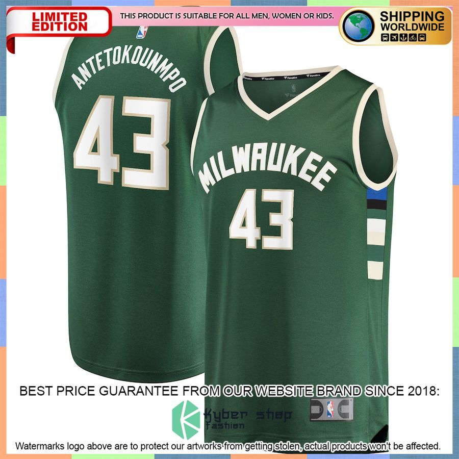 Thanasis Antetokounmpo Milwaukee Bucks Youth Player Hunter Green Basketball Jersey